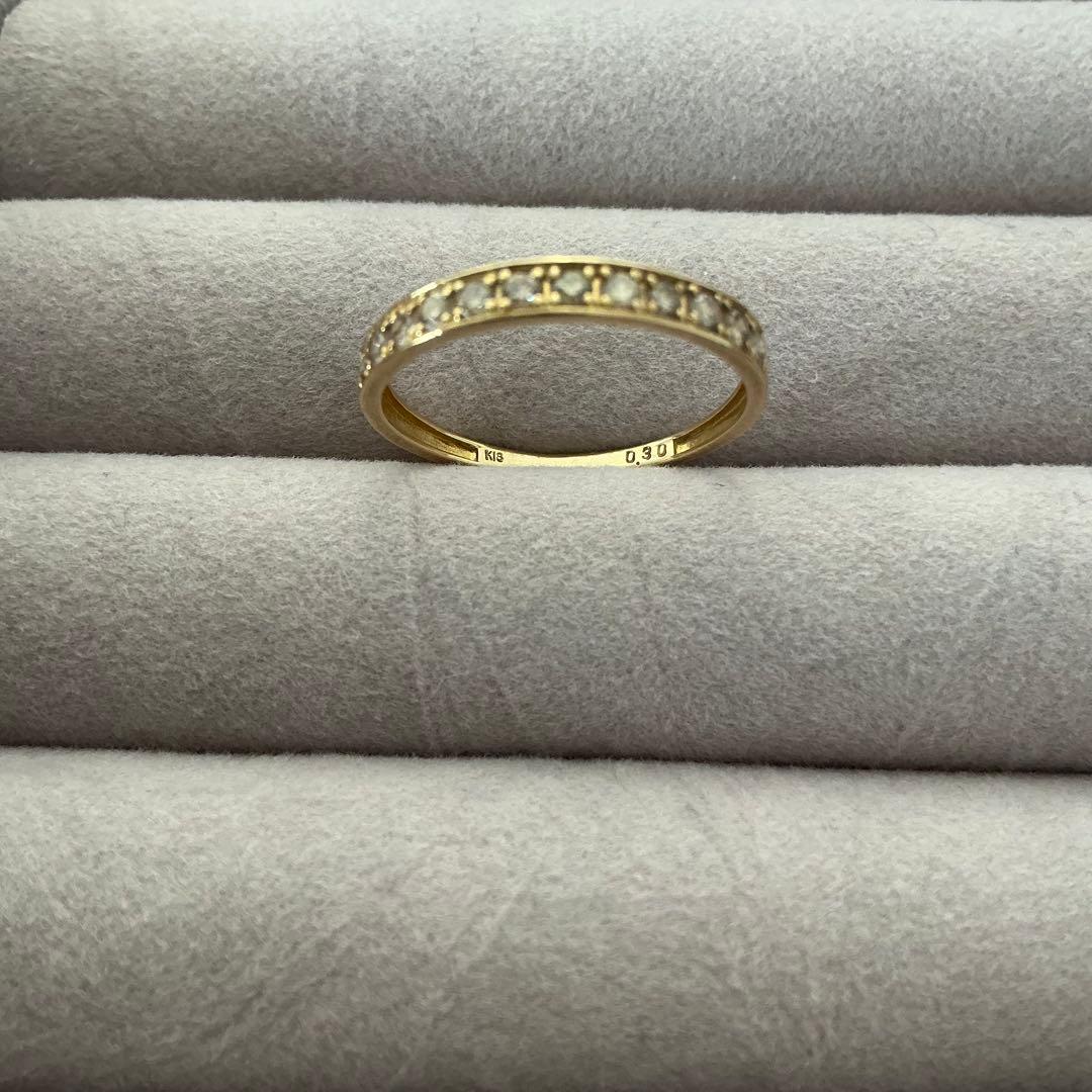 13号　ハーフエタニティリング　3個　ダイヤ　エメラルド　K18　YG　PG