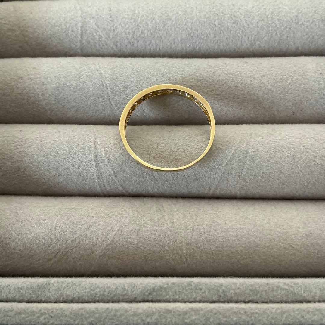 13号　ハーフエタニティリング　3個　ダイヤ　エメラルド　K18　YG　PG