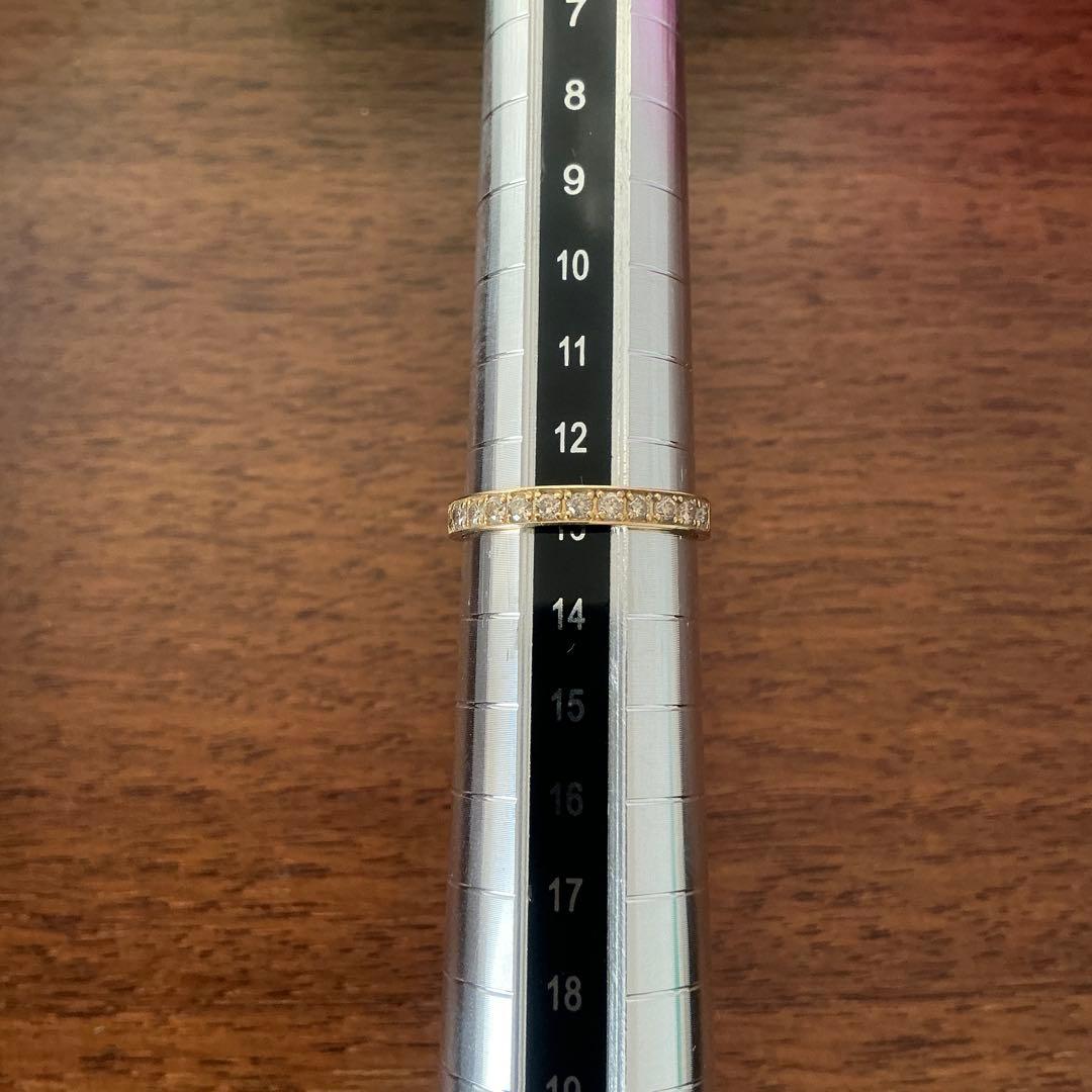 13号　ハーフエタニティリング　3個　ダイヤ　エメラルド　K18　YG　PG