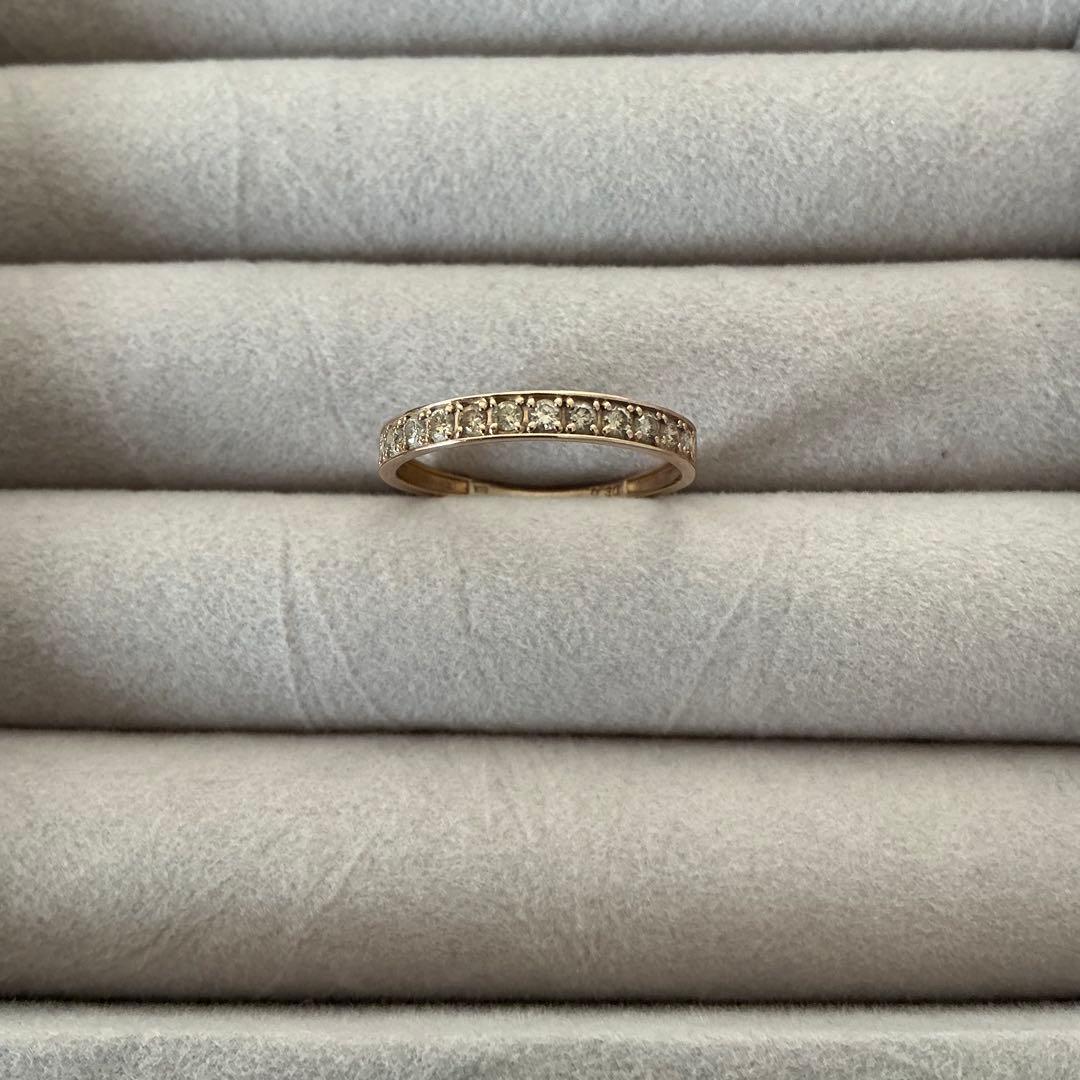 13号　ハーフエタニティリング　3個　ダイヤ　エメラルド　K18　YG　PG