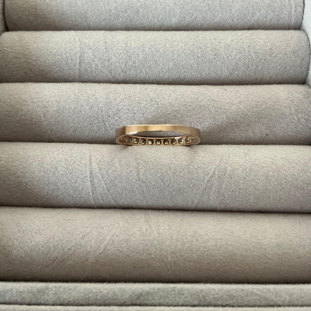 13号　ハーフエタニティリング　3個　ダイヤ　エメラルド　K18　YG　PG