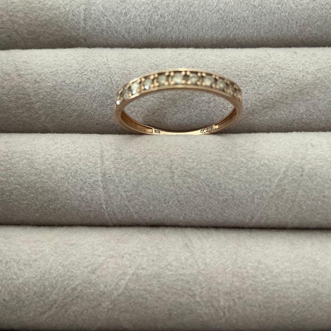 13号　ハーフエタニティリング　3個　ダイヤ　エメラルド　K18　YG　PG