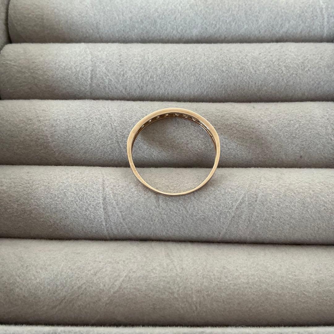 13号　ハーフエタニティリング　3個　ダイヤ　エメラルド　K18　YG　PG