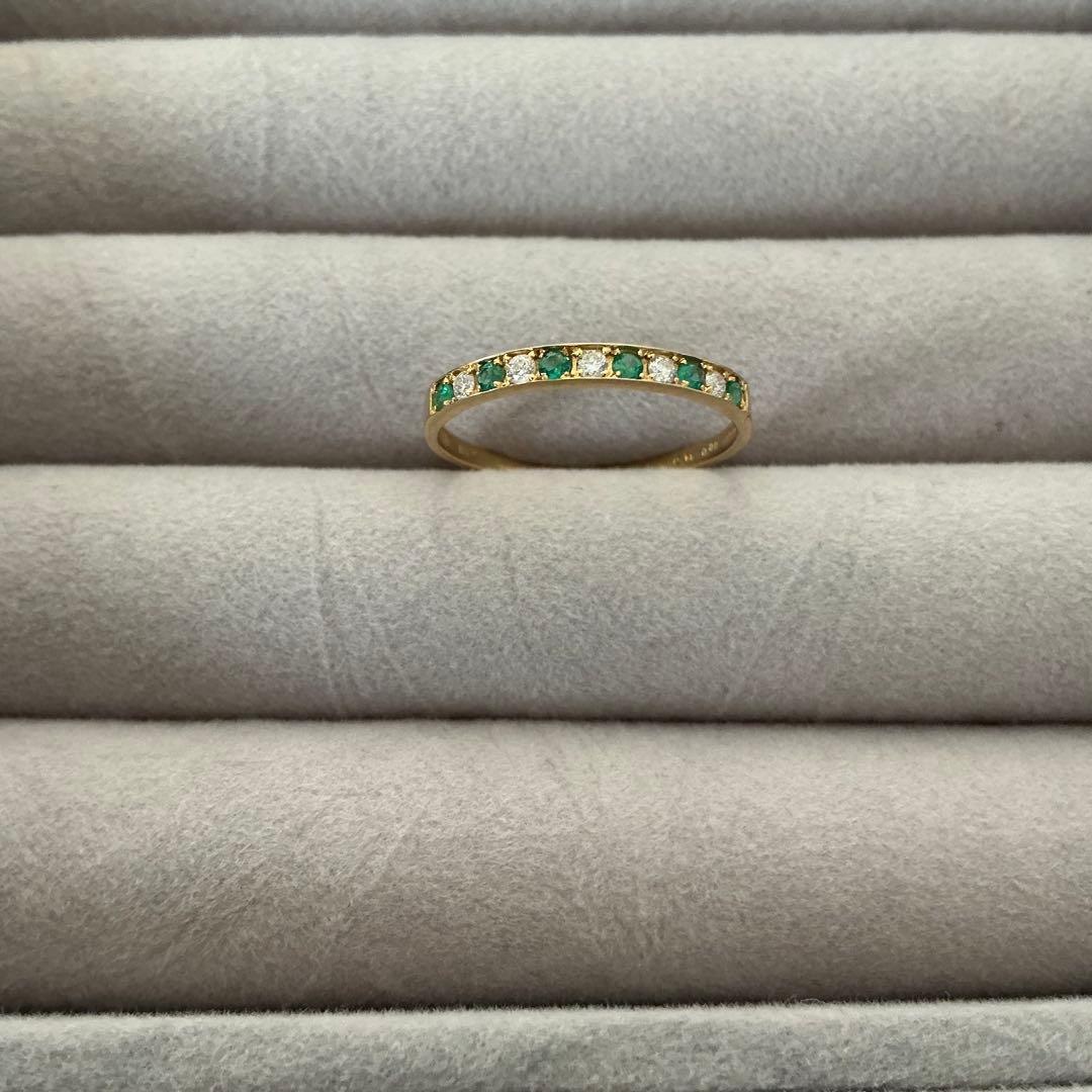 13号　ハーフエタニティリング　3個　ダイヤ　エメラルド　K18　YG　PG