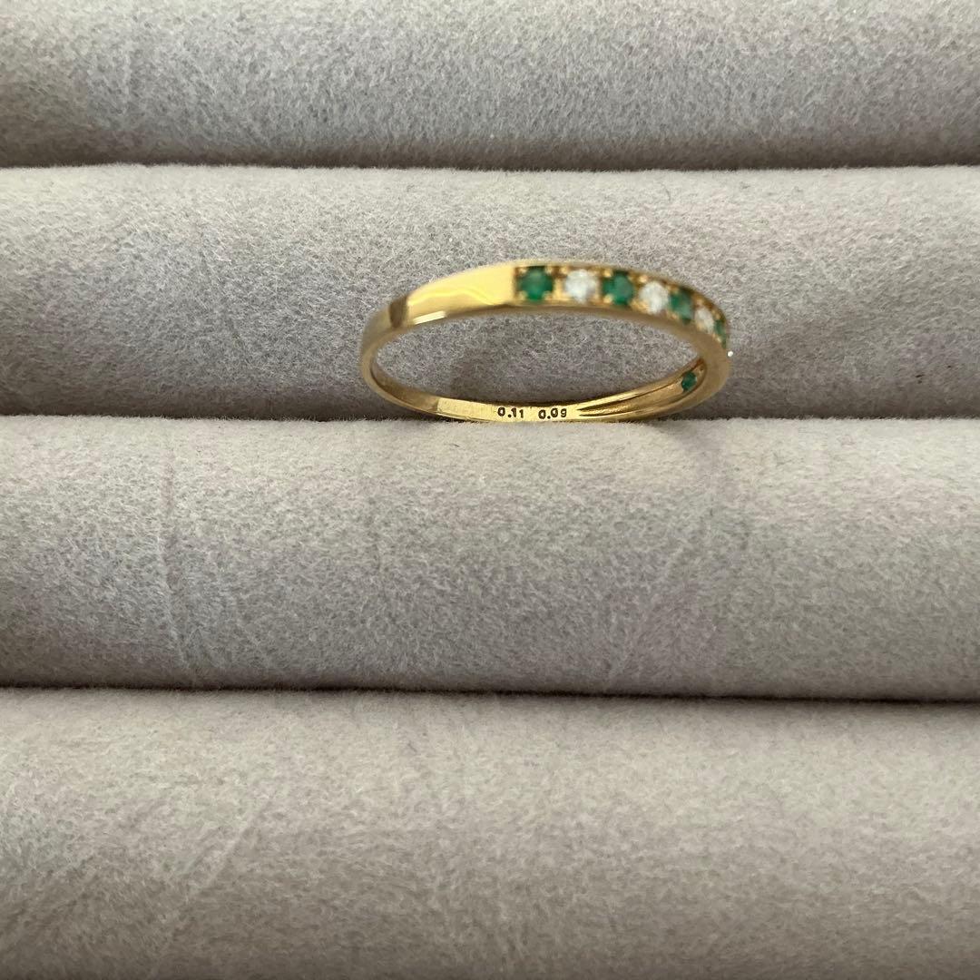 13号　ハーフエタニティリング　3個　ダイヤ　エメラルド　K18　YG　PG