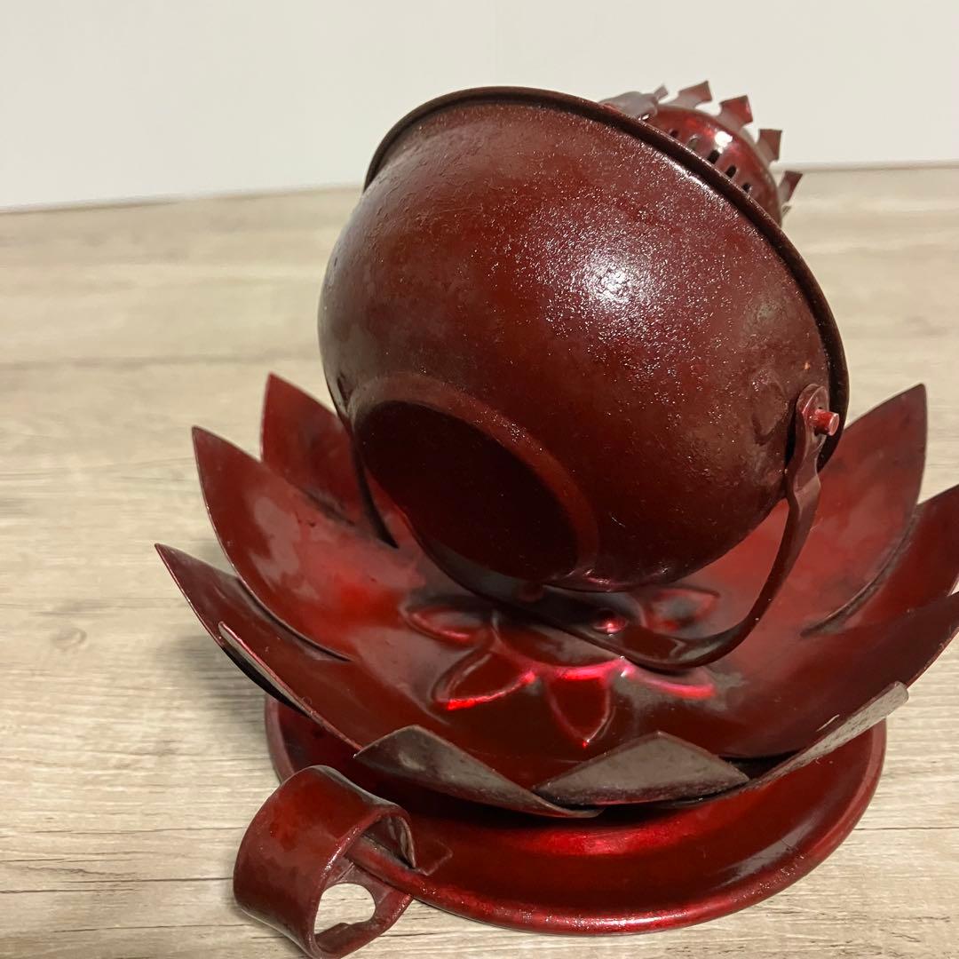 E-壁アンティーク オイルランプ アルコールランプ 蓮の花デザイン レッド