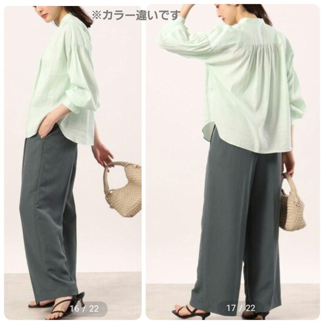 未使用タグ付 アンタイトル 大きいサイズ 48 リネン混 ギャザーデザインシャツ