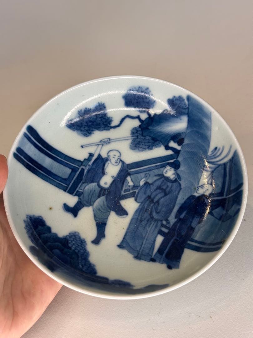 Sonkeilei1978様」青花染付 人物文 盤 皿　古美術 時代物