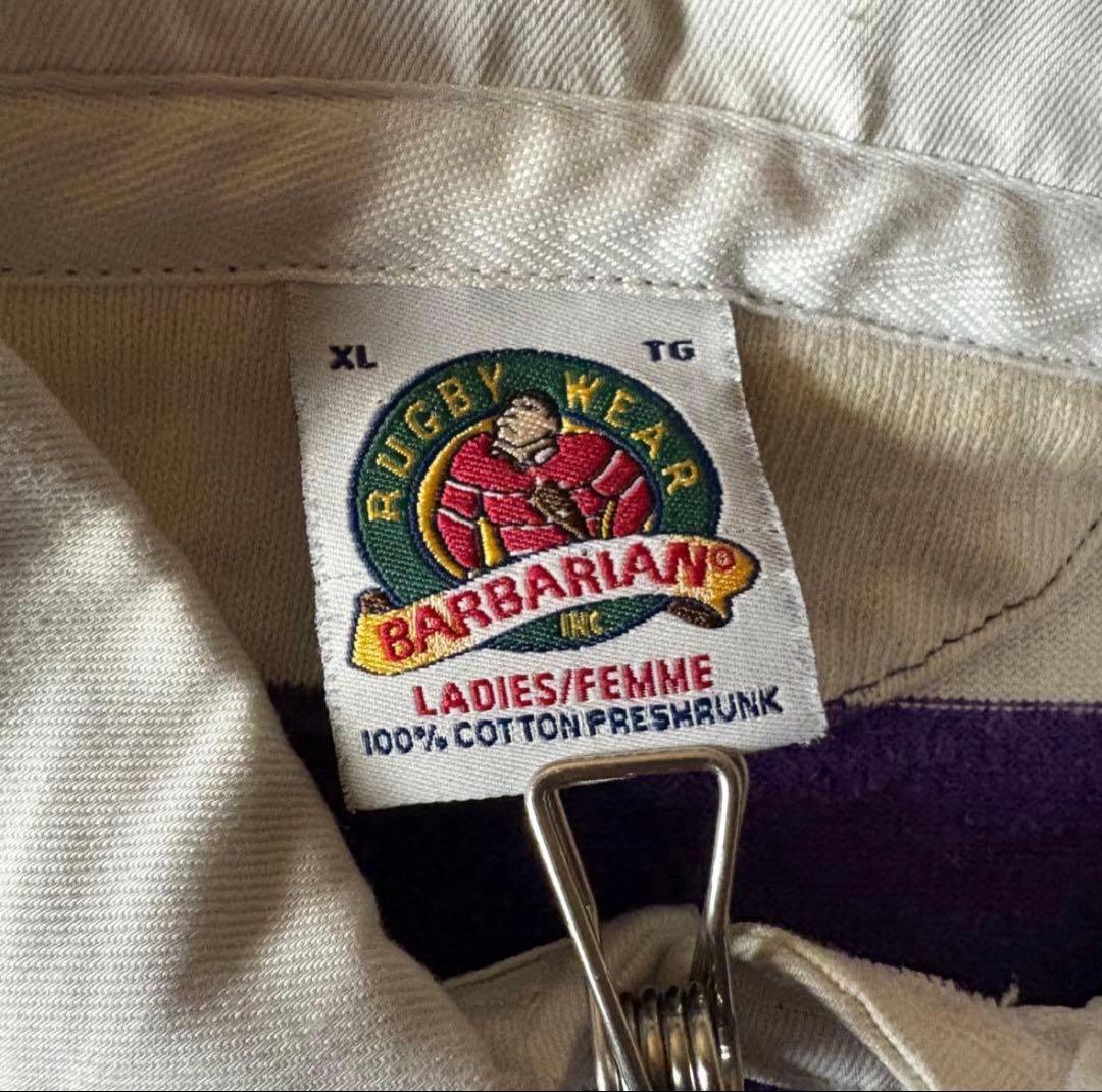 90sカナダ製 BARBARIAN ラガーシャツ ボーダー ラグビー レディース