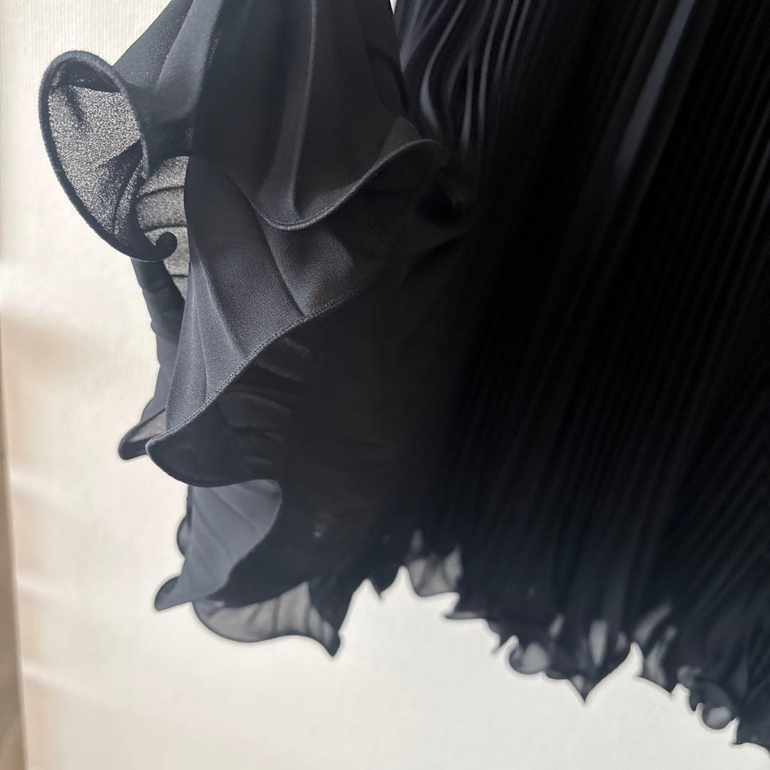 美品【used】社交ダンスウェアモダンプリーツシフォンスカートBLACKMサイズ