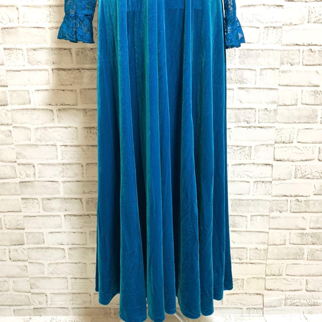 【ui no!】ハワイ製　ハイネック　レース&ベロア　フラダンス　ドレス