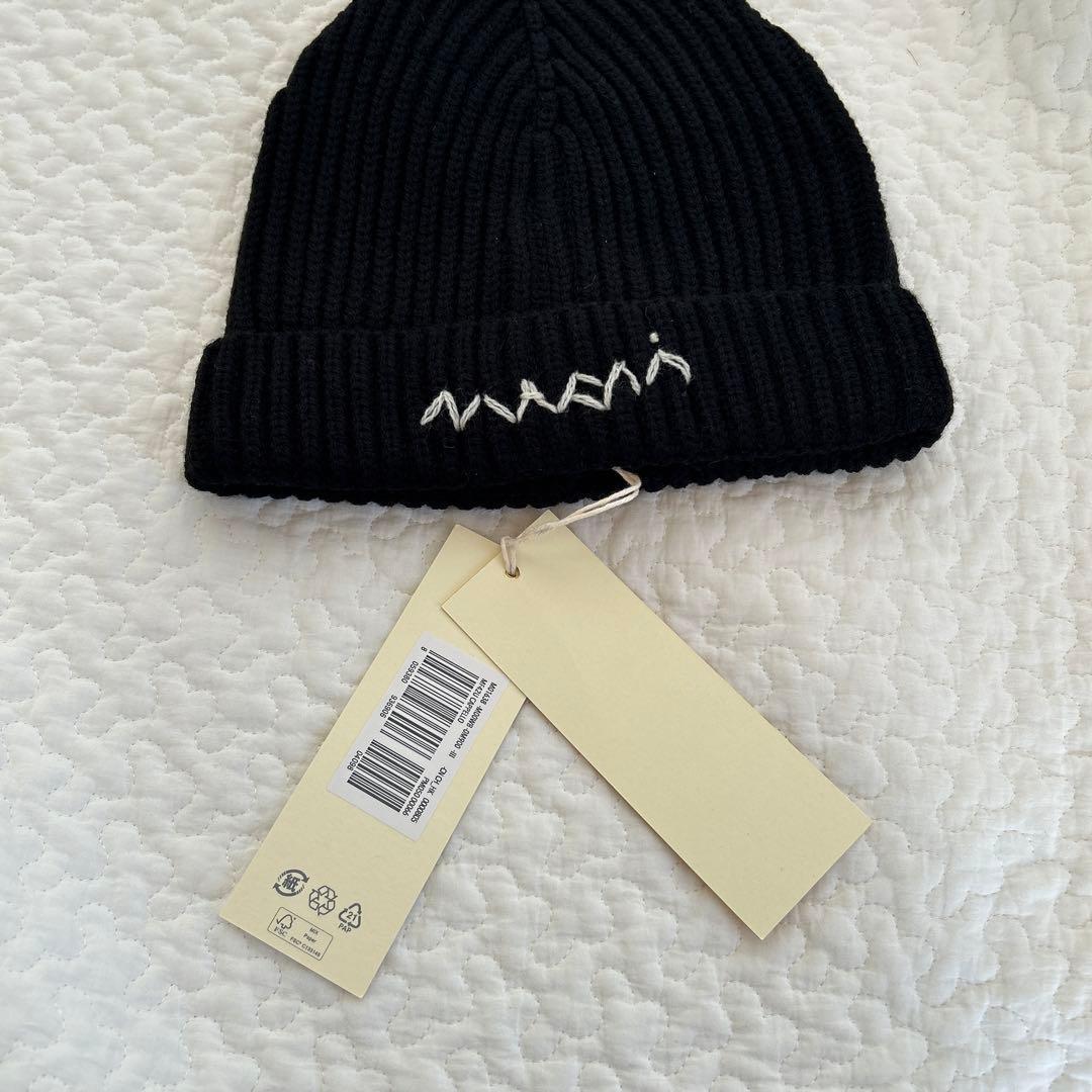★新年限定価格★【MARNI】刺繍ロゴ リブ ニット帽 ニットキャップ