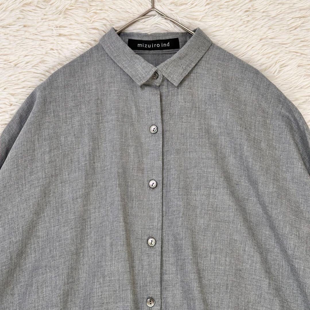 美品 ミズイロインド ワイド ビッグ シャツ チュニック オーバーサイズ グレー