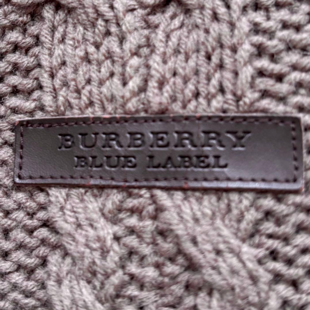 バーバリー ブルーレーベル ケーブルニット ポンチョ 胡桃ボタン ブラウン 38