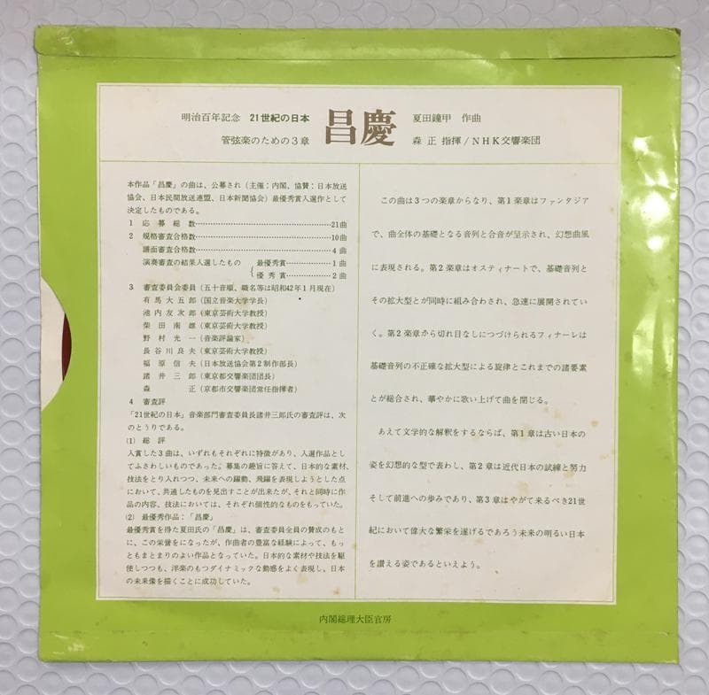 【内閣制作】明治百年祝典記念 管弦楽のための3章「昌慶」 NHK楽団 森正指揮