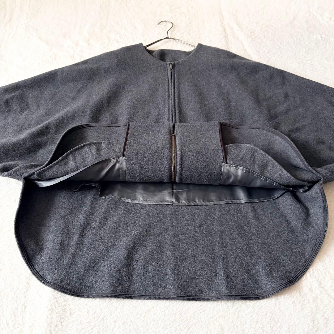 1389 美品✨ ビアズリー ウールポンチョコート ダークグレー ノーカラー F