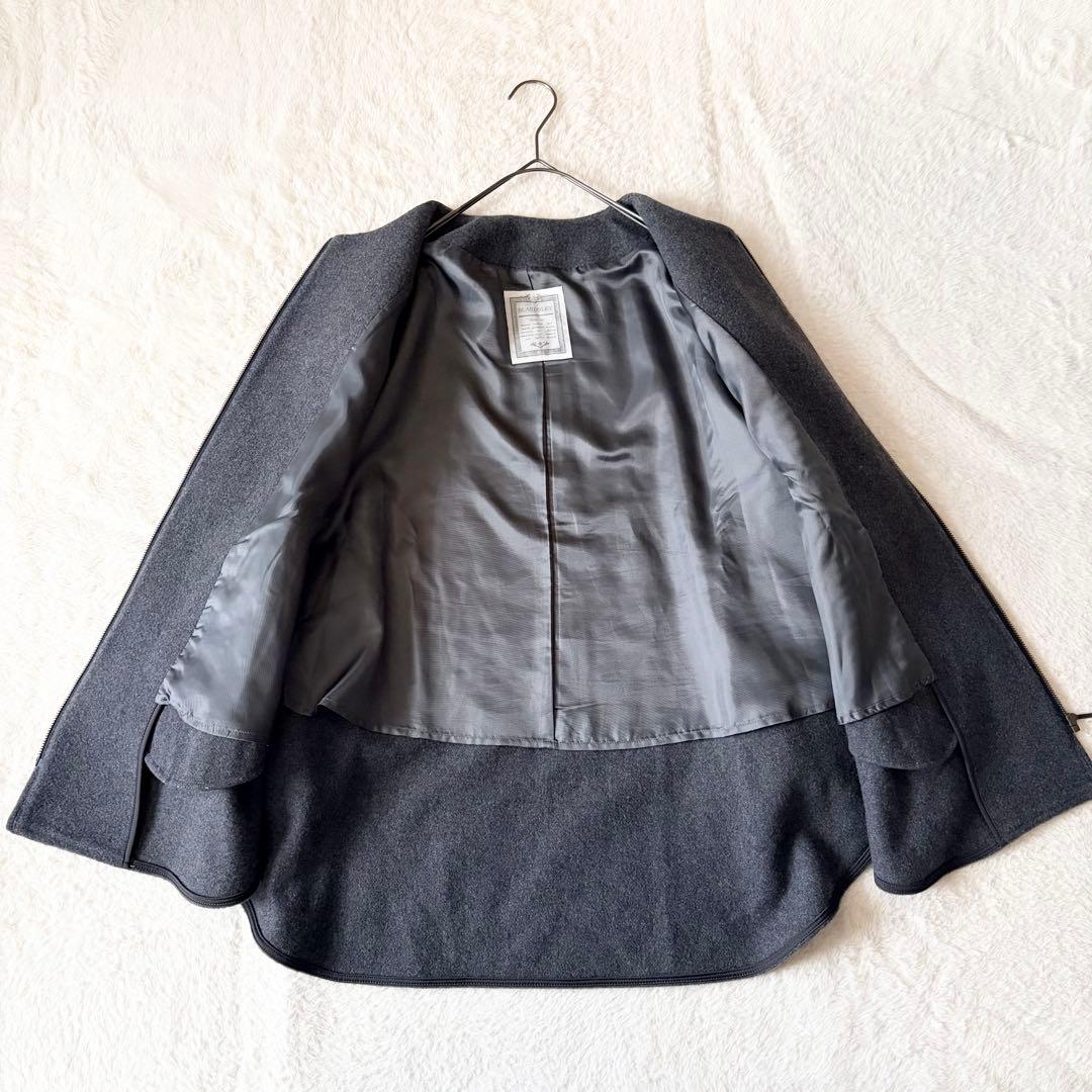 1389 美品✨ ビアズリー ウールポンチョコート ダークグレー ノーカラー F