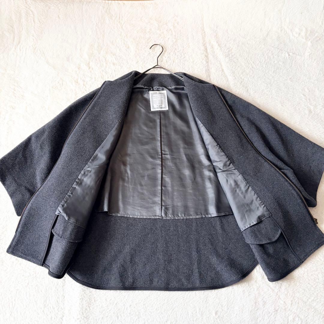 1389 美品✨ ビアズリー ウールポンチョコート ダークグレー ノーカラー F