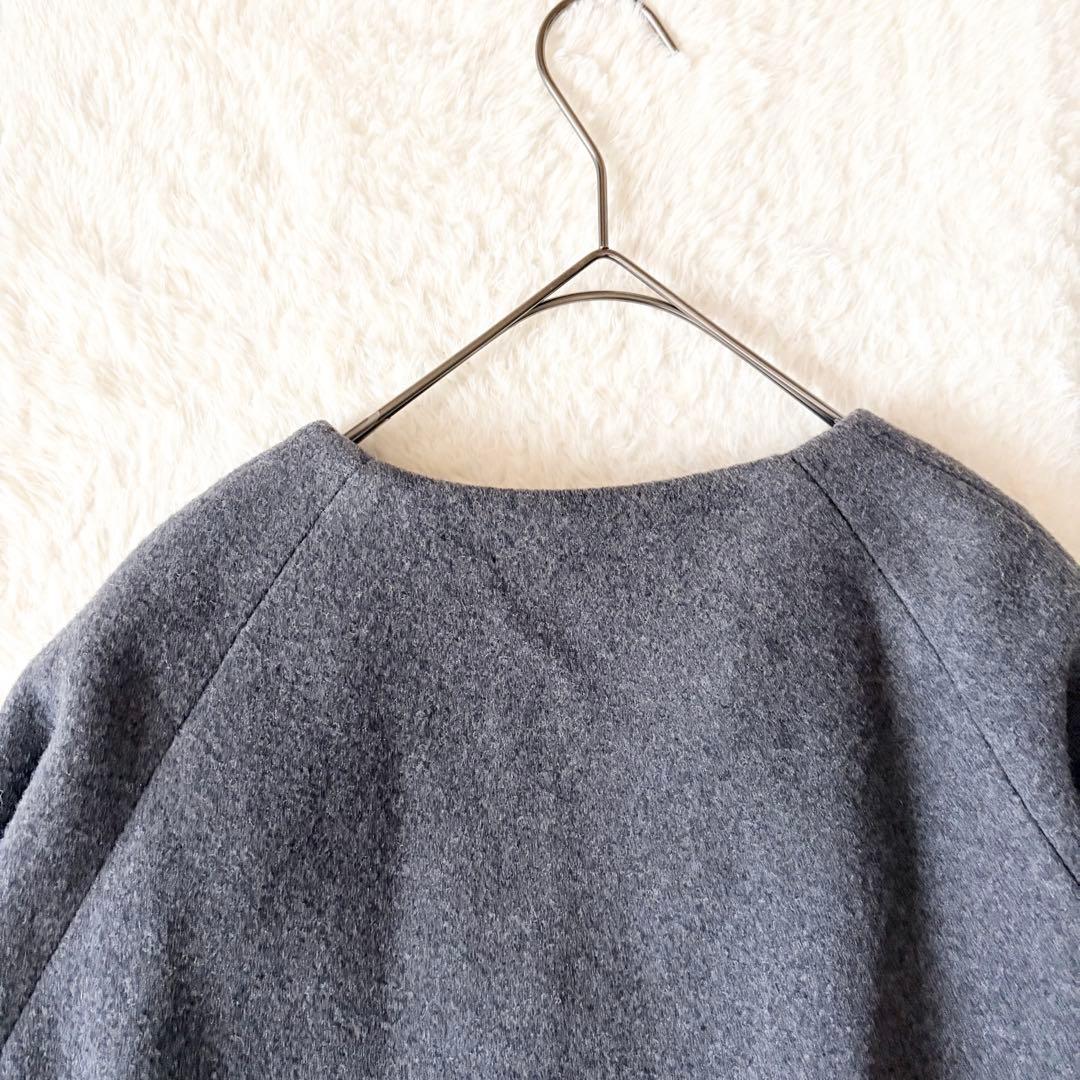 1389 美品✨ ビアズリー ウールポンチョコート ダークグレー ノーカラー F