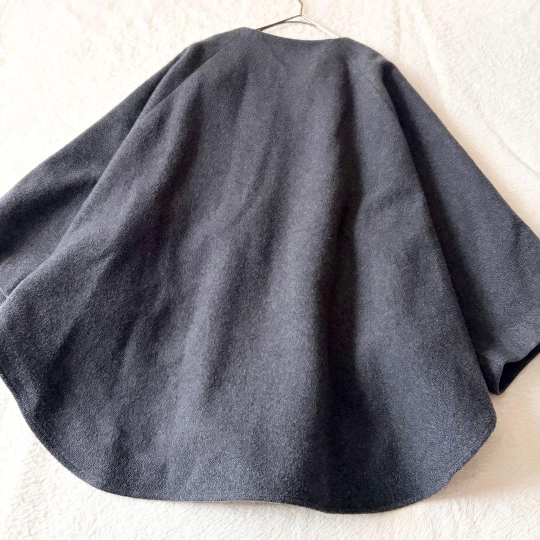 1389 美品✨ ビアズリー ウールポンチョコート ダークグレー ノーカラー F