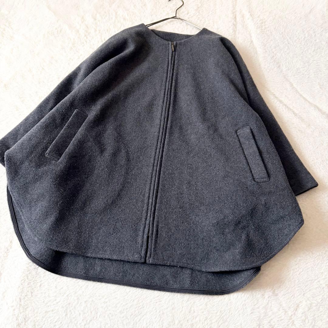 1389 美品✨ ビアズリー ウールポンチョコート ダークグレー ノーカラー F