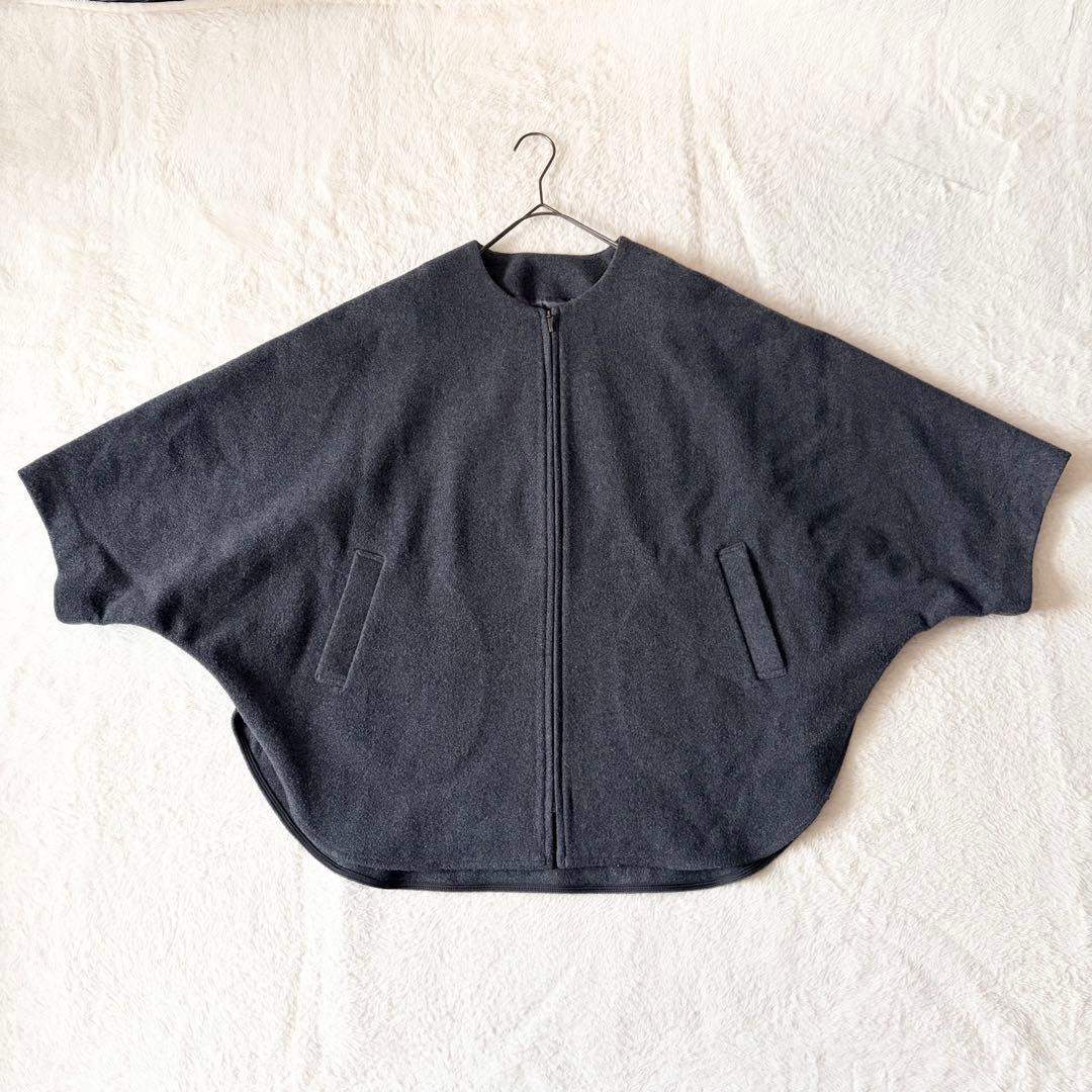 1389 美品✨ ビアズリー ウールポンチョコート ダークグレー ノーカラー F