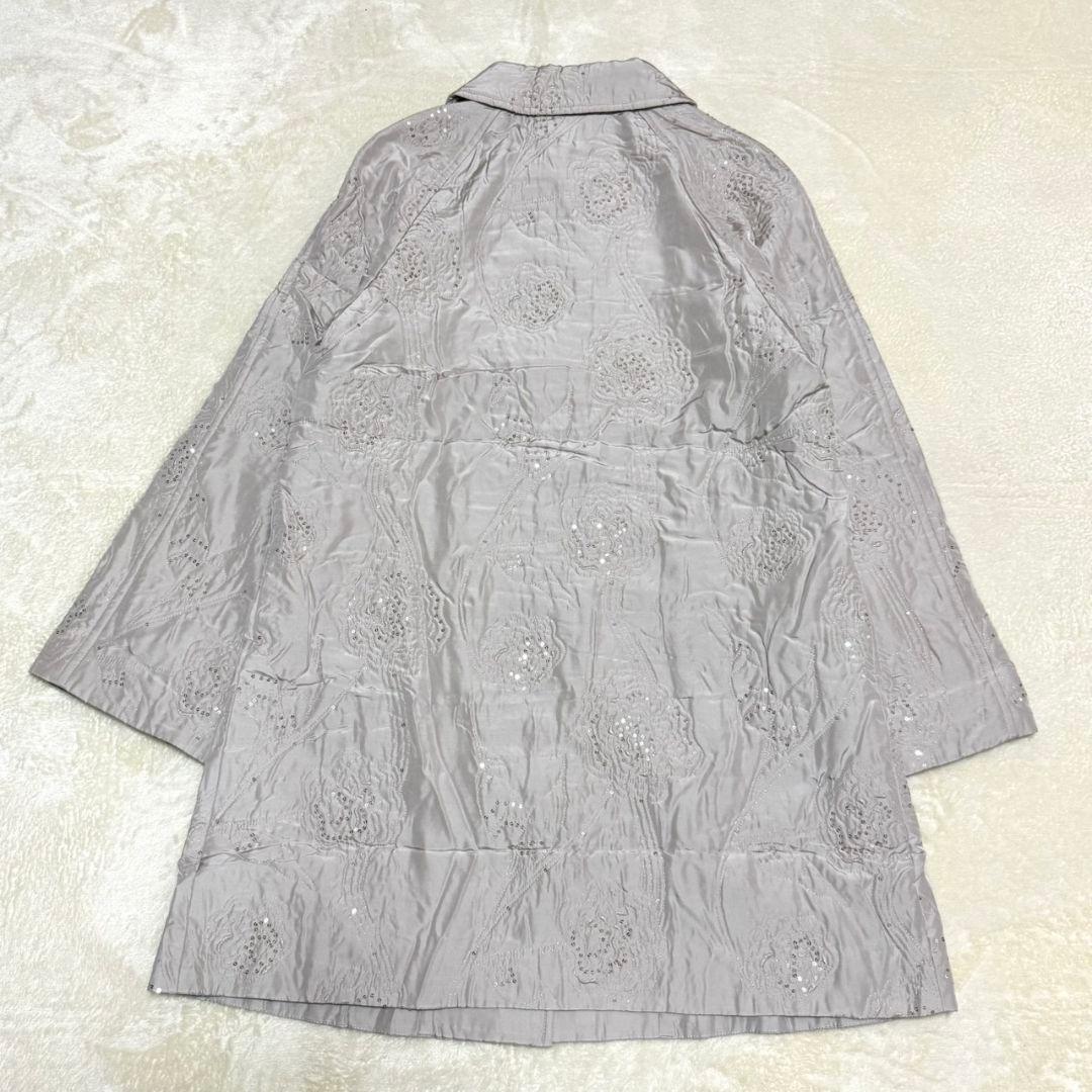 美品 レオナール トリム 裏地花柄 スパンコール シルク100% アウター