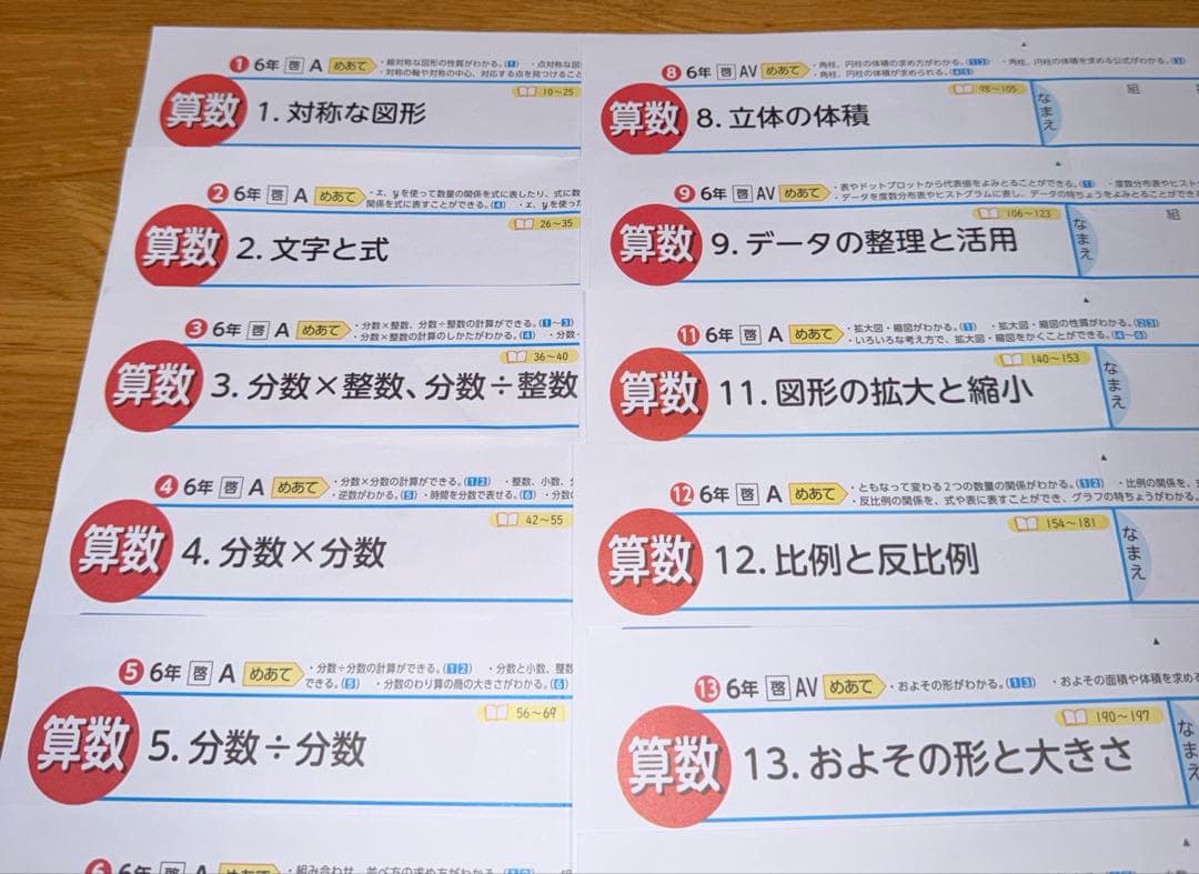 【最新版】小学6年生 算数 カラーテスト 啓林館 光文書院 15枚