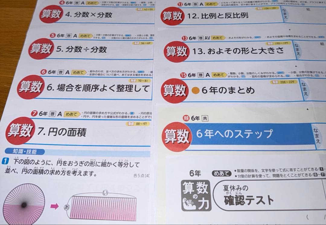 【最新版】小学6年生 算数 カラーテスト 啓林館 光文書院 15枚