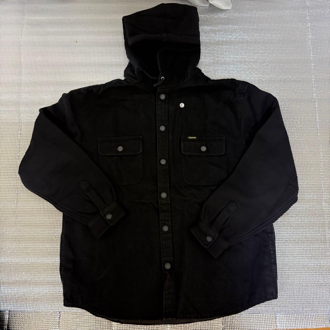Supreme Fleece Hooded Denim Shirt ブラック L