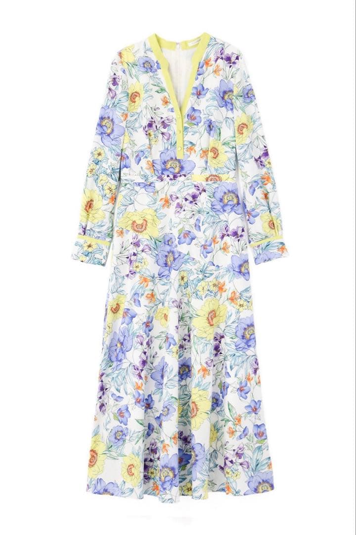 ピンキーアンドダイアン◆フラワープリントマーメイドワンピース ホワイト系 36