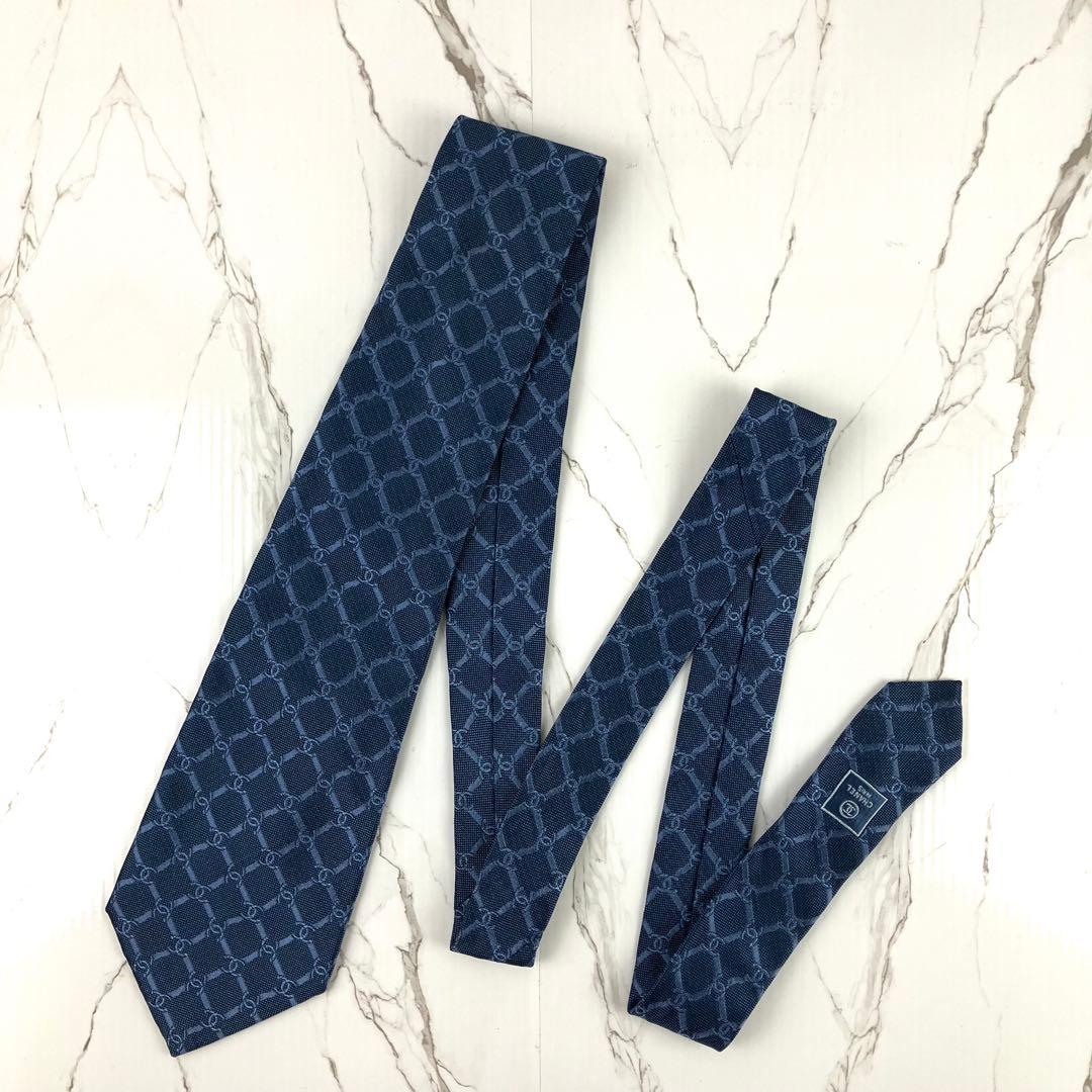 maron　美品　シャネル　ネクタイ　ココマーク総柄　チェック　チェーン