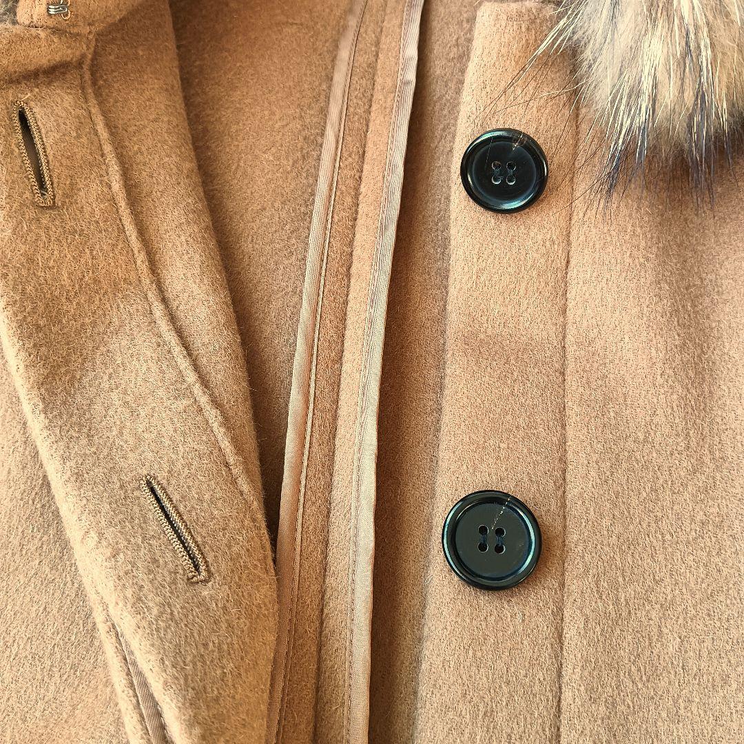 【エストネーション】ウールポンチョコート ラクーンファー 38 ベージュ