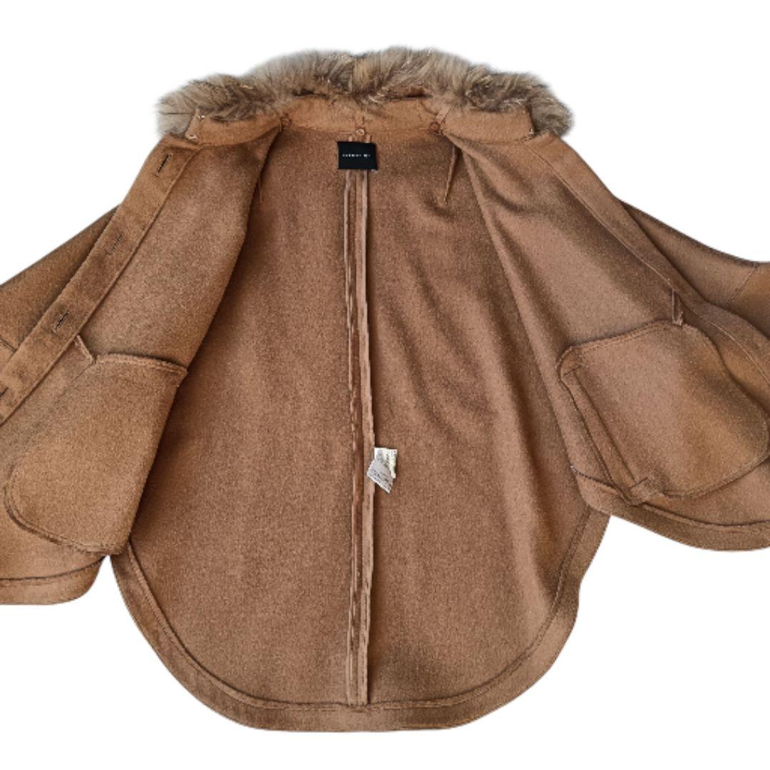 【エストネーション】ウールポンチョコート ラクーンファー 38 ベージュ