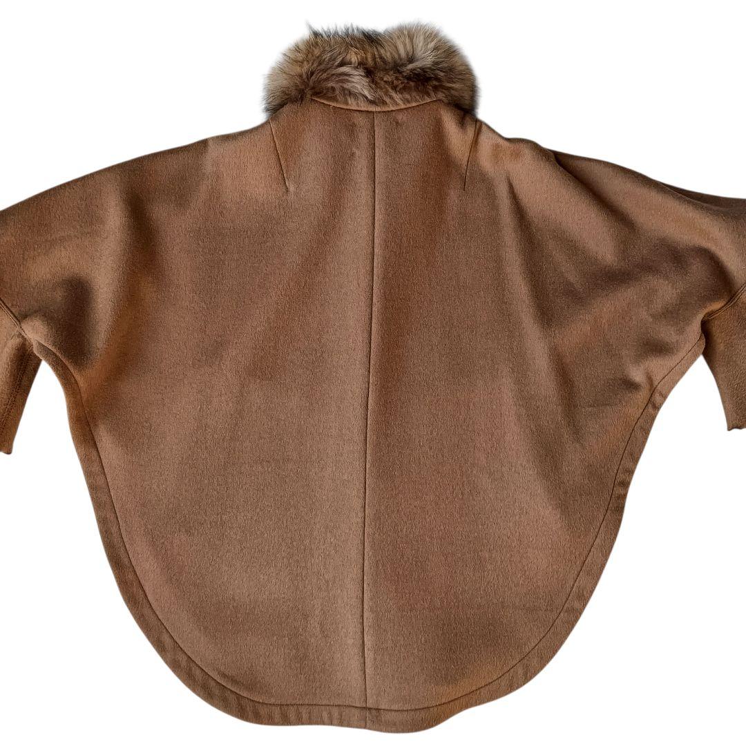 【エストネーション】ウールポンチョコート ラクーンファー 38 ベージュ