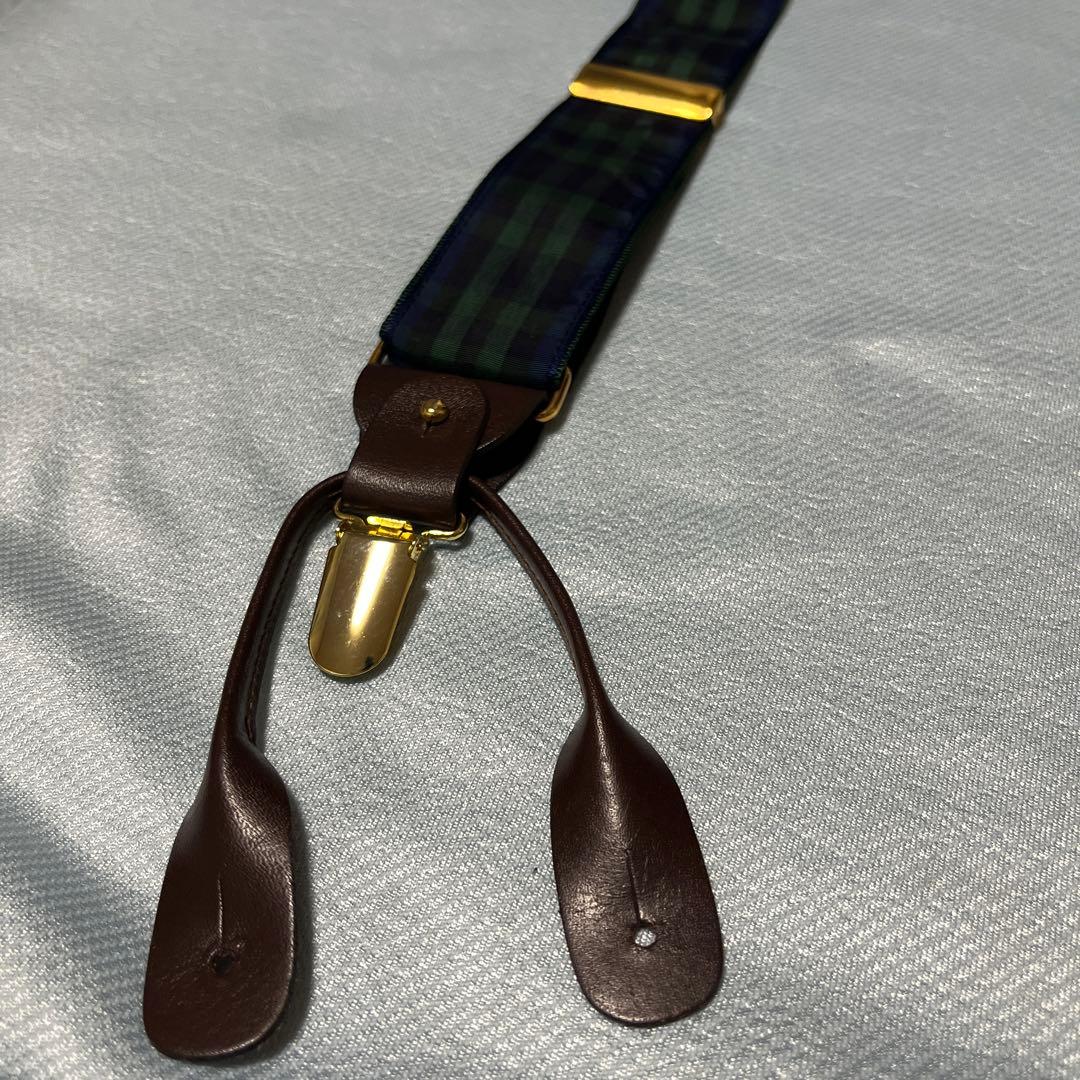 日本製　高級　サスペンダー　リバーシブル　両面使用可能　グリーン＋チェック柄