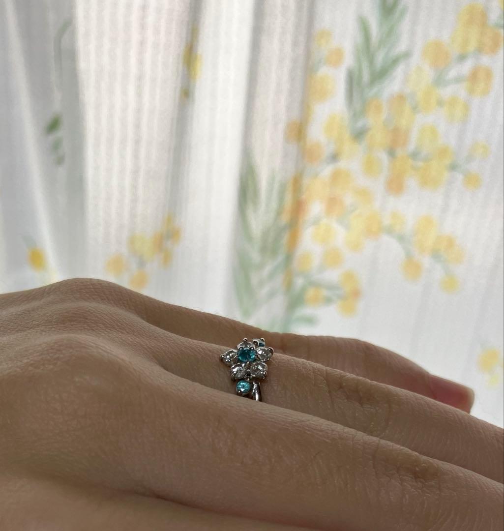 き*ん様 天然パライバトルマリン Pt900 フラワーモチーフリング 8号