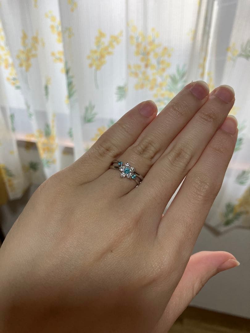 き*ん様 天然パライバトルマリン Pt900 フラワーモチーフリング 8号