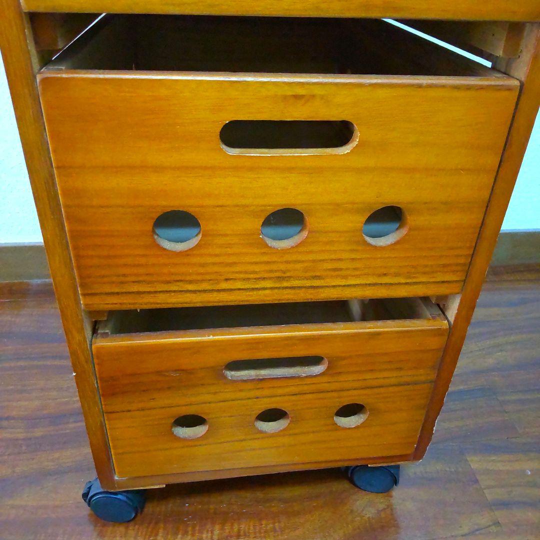 山善　木製キッチンワゴン 4段引き出し　キャスター付　ストッカー YAMAZEN