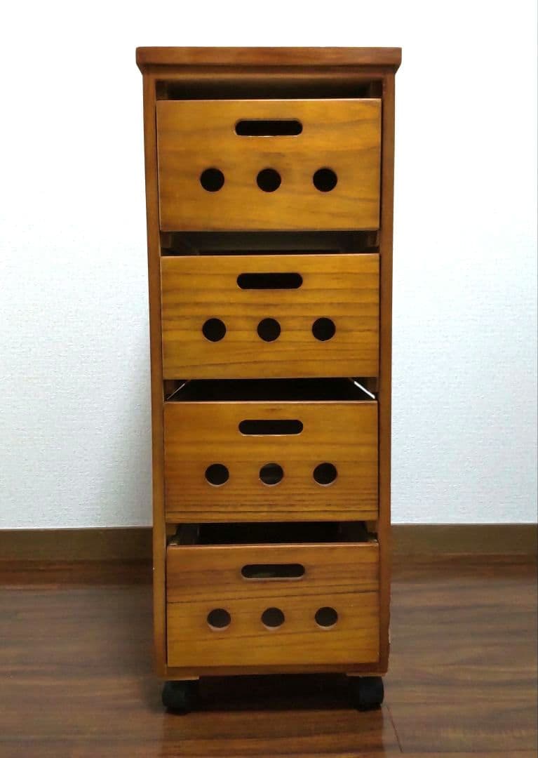 山善　木製キッチンワゴン 4段引き出し　キャスター付　ストッカー YAMAZEN