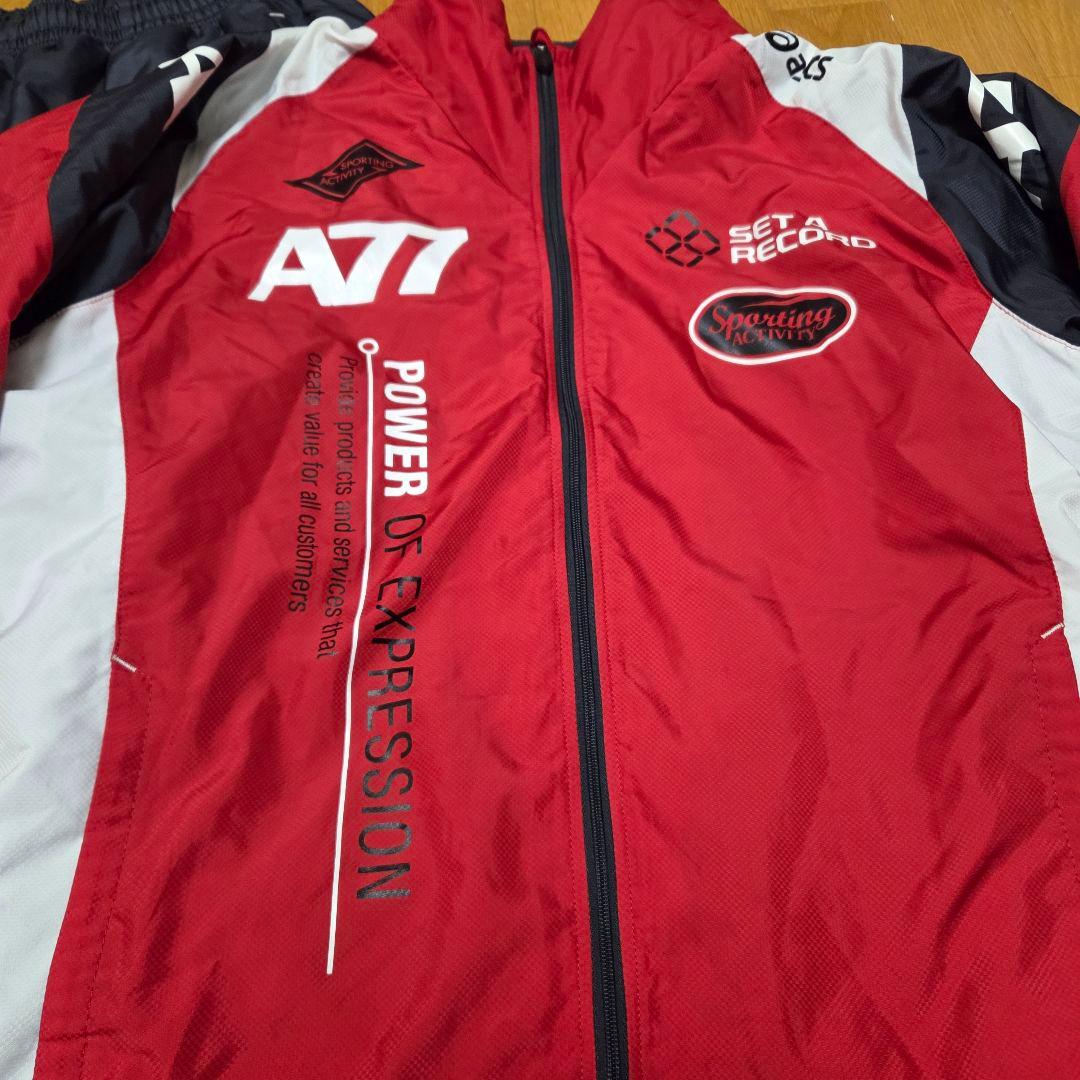 極美品ASICS　A77ウインドブレーカーセットアップ　Oサイズ