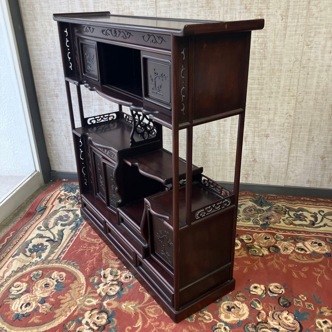 唐木家具 紫檀 茶箪笥 飾り棚 中国骨董 唐草透彫り ビンテージ ヴィンテージ