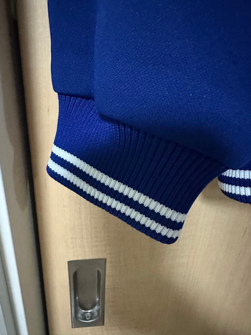 美品　ミズノプロハーフジップジャケット 裏起毛 パステルネイビー×ホワイト 野球