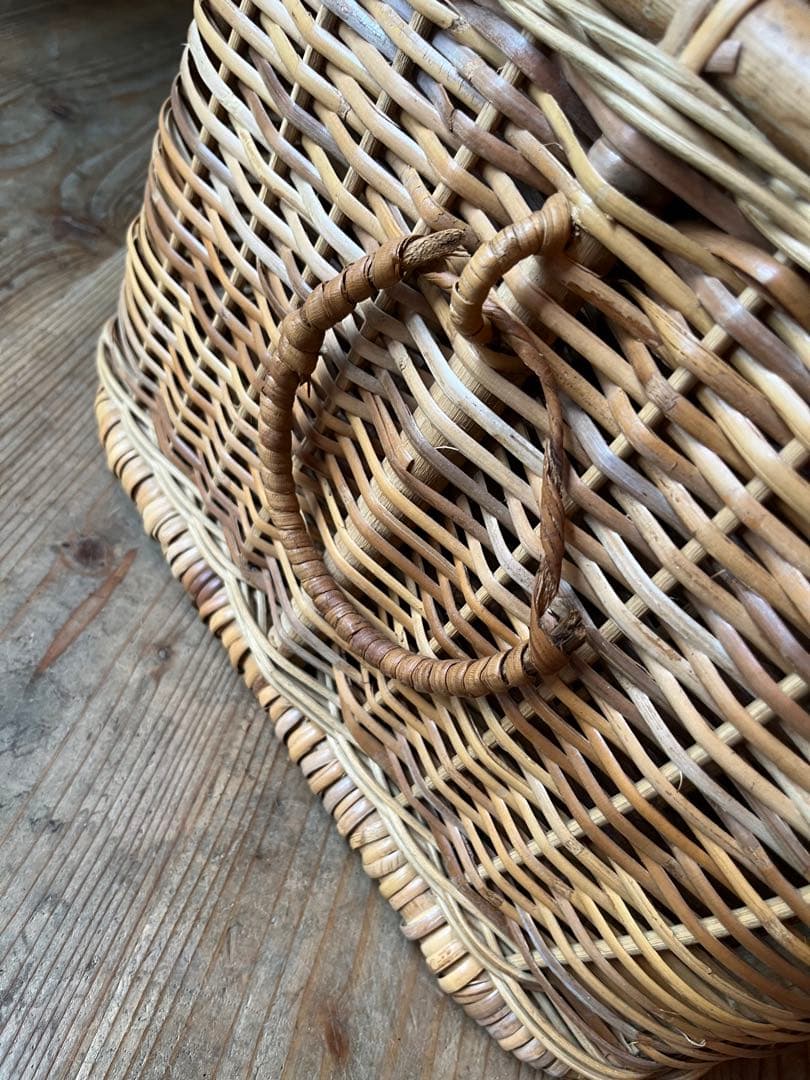 籐 ラタン かご バスケット 大小 セット 昭和レトロ 当時物 インテリア 収納