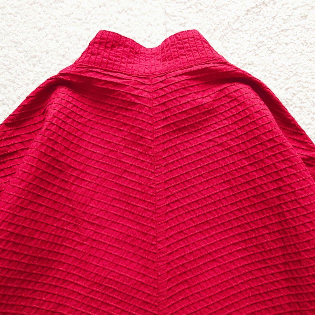 美品 ヤッコマリカルド スタンドネック ピンタック 長袖 シャツ 赤