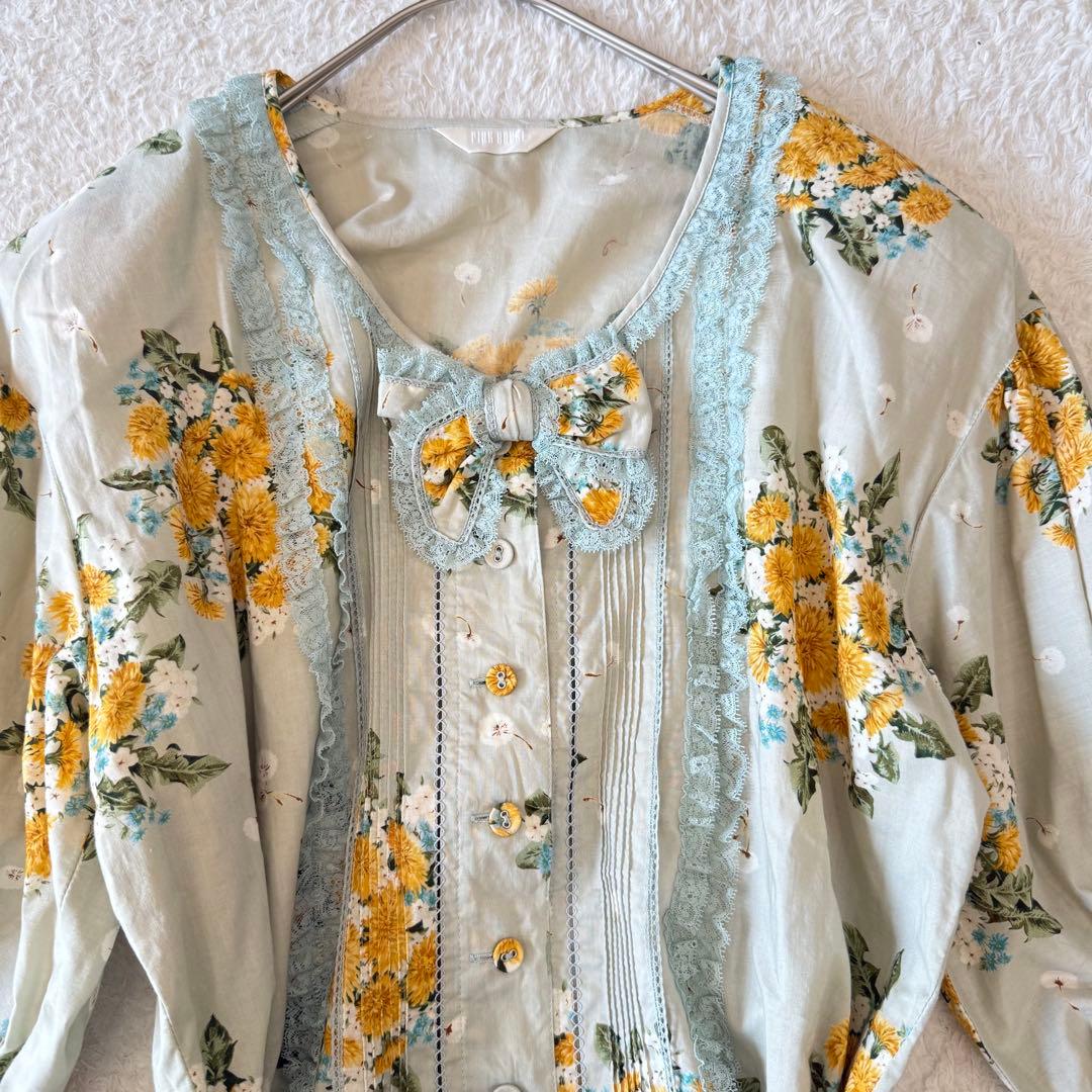 ピンクハウス ロング ワンピース たんぽぽブーケ ピンタック ピコフリル 希少