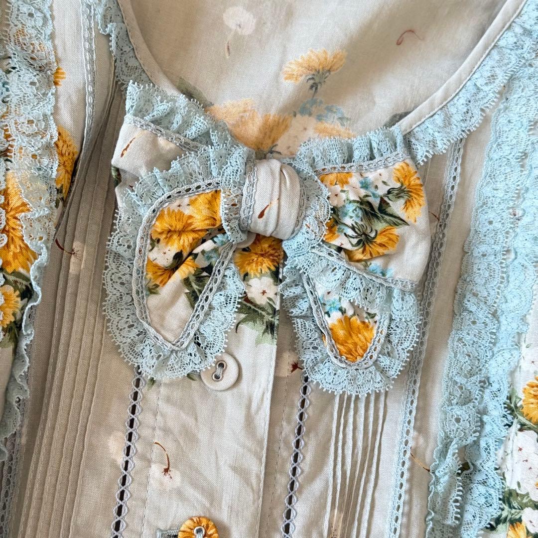 ピンクハウス ロング ワンピース たんぽぽブーケ ピンタック ピコフリル 希少