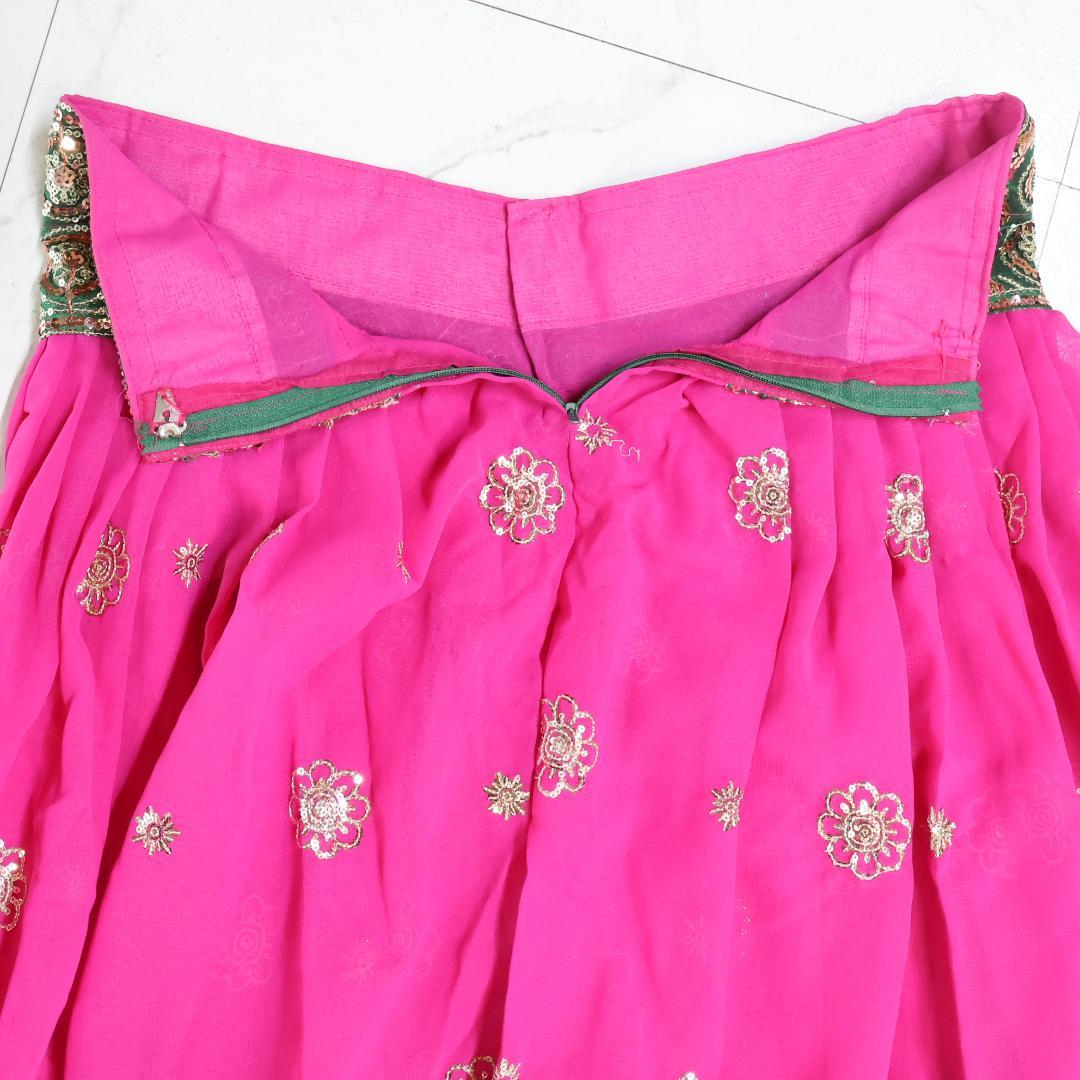 【ベリーダンス用 ボリウッド衣装】ピンク×ゴールド スパンコールラメ チョリ