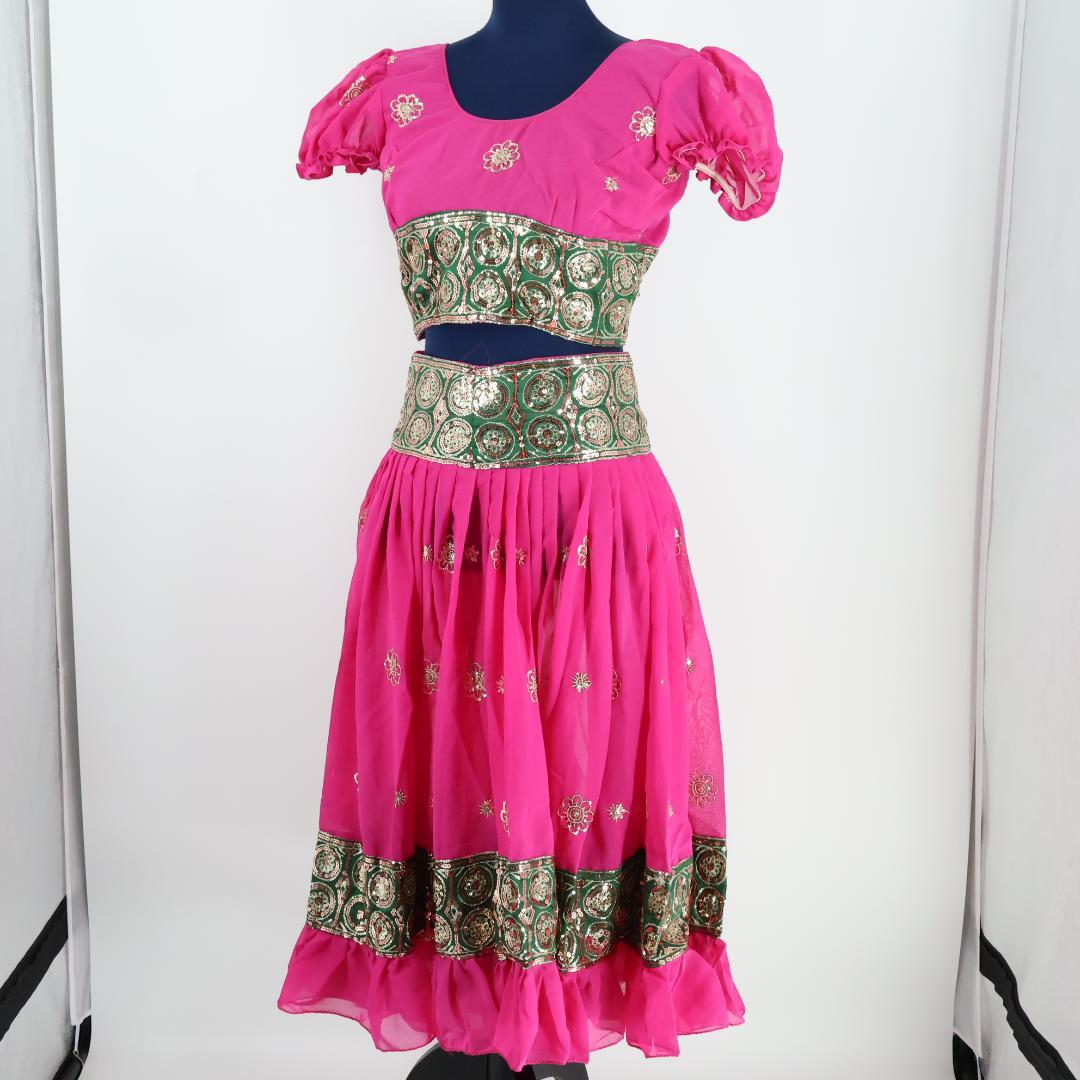 【ベリーダンス用 ボリウッド衣装】ピンク×ゴールド スパンコールラメ チョリ