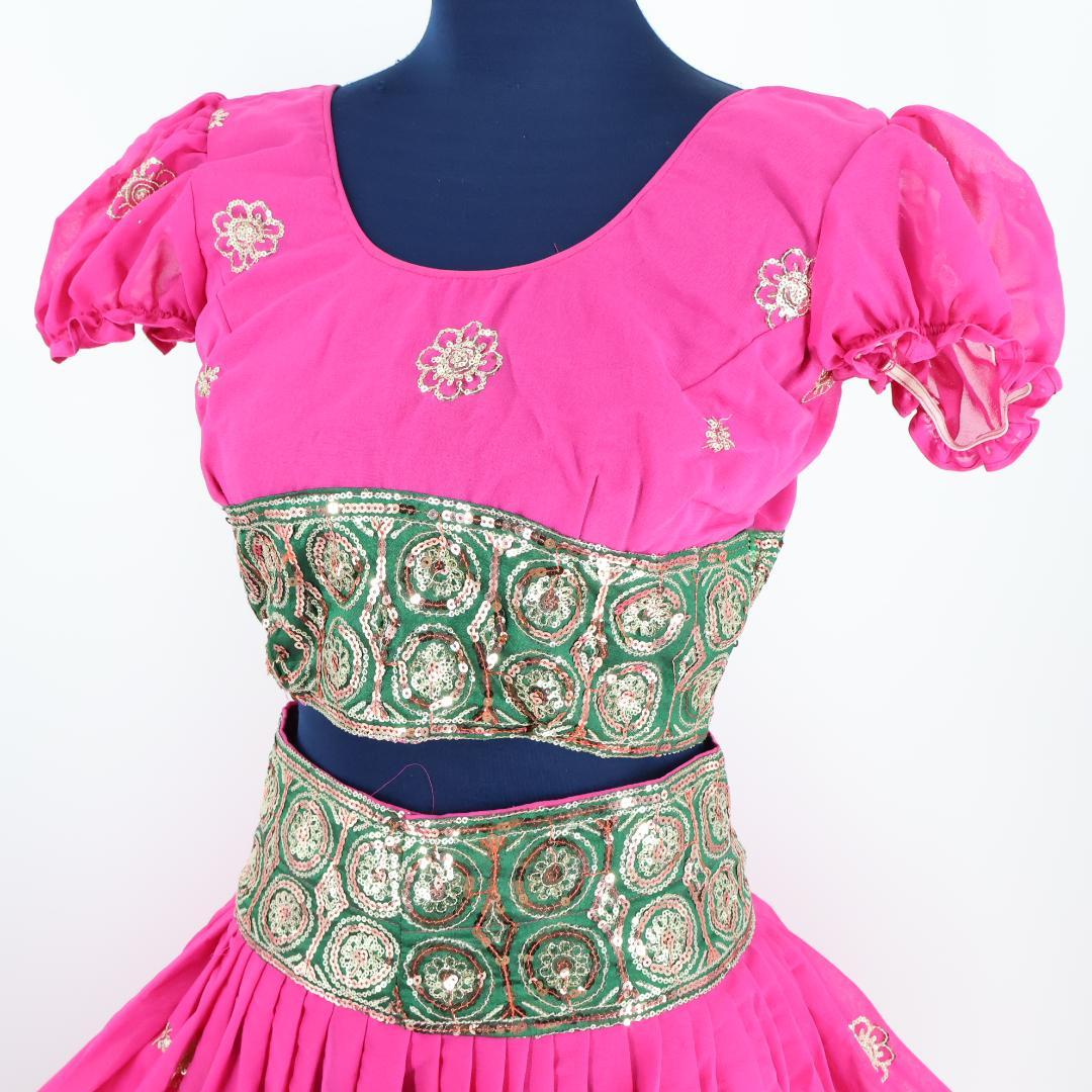 【ベリーダンス用 ボリウッド衣装】ピンク×ゴールド スパンコールラメ チョリ